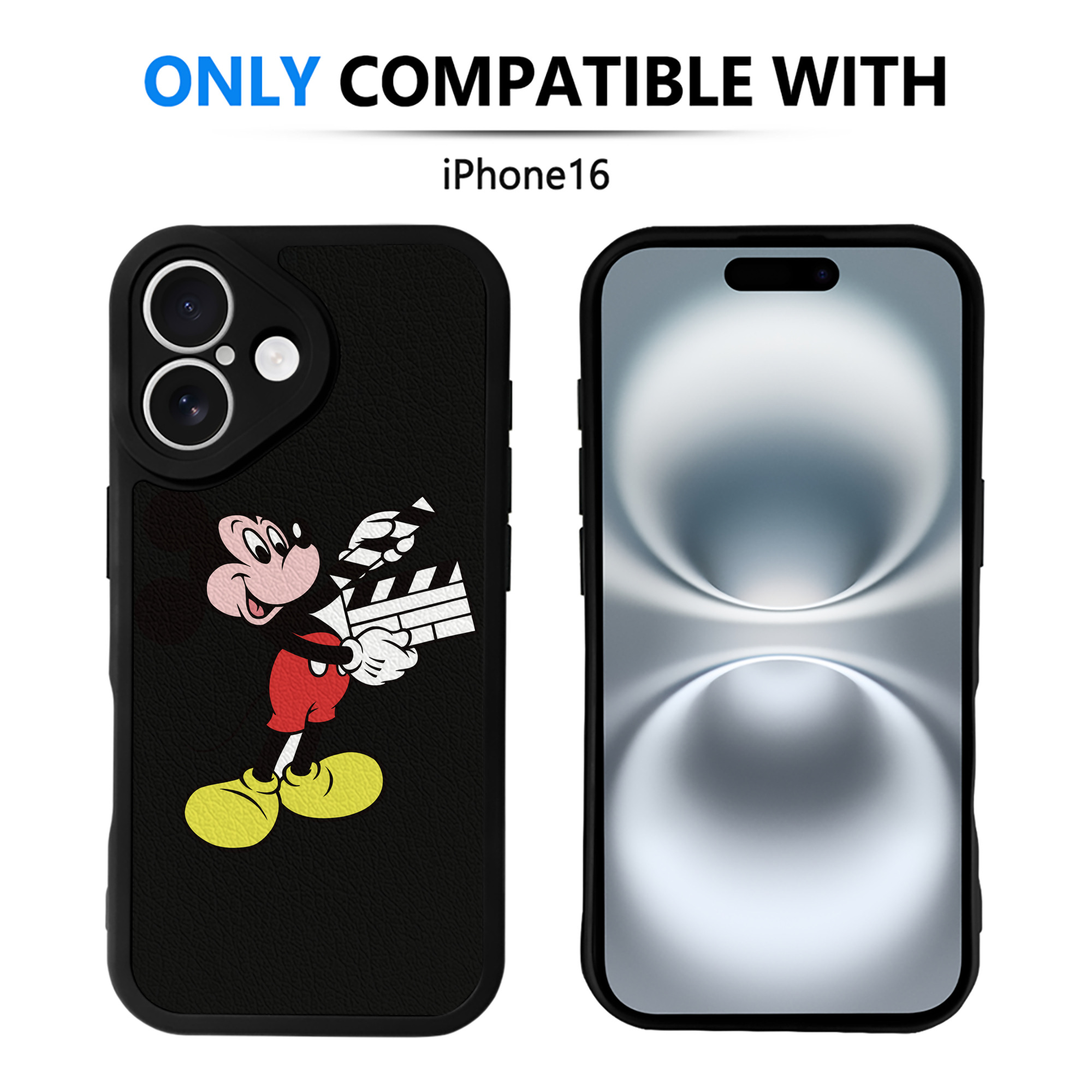 （画像用） ミッキーマウス Mickey Mouse 【iPhone 16シリーズ対応】シリコンスマホケース（レザー調） 材質：シリコン